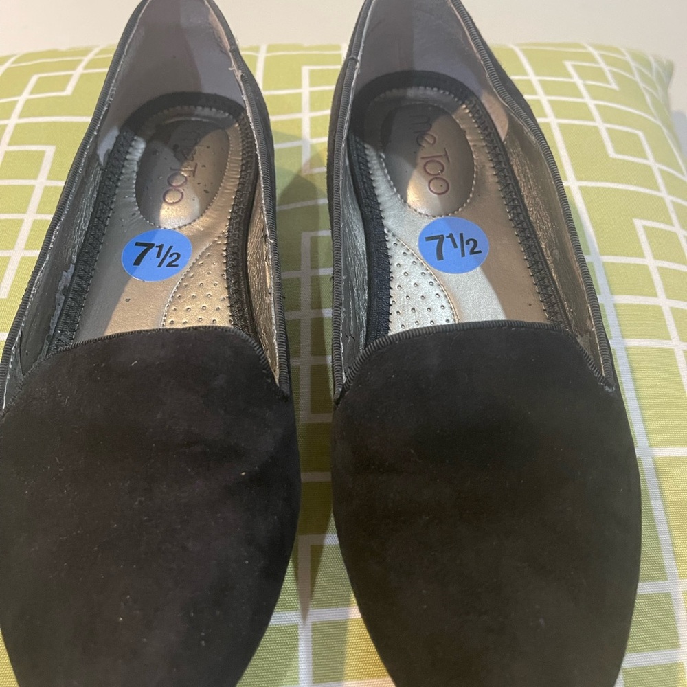 METOO Women's Black Suede Loafers 7-1/2